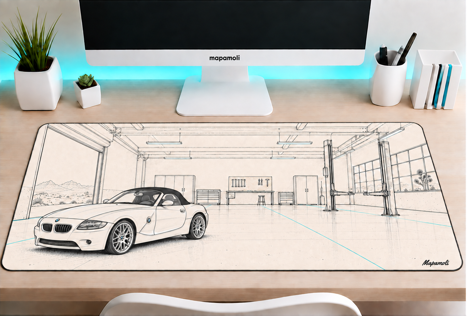 Garage personalised Mapamoli desk mat example